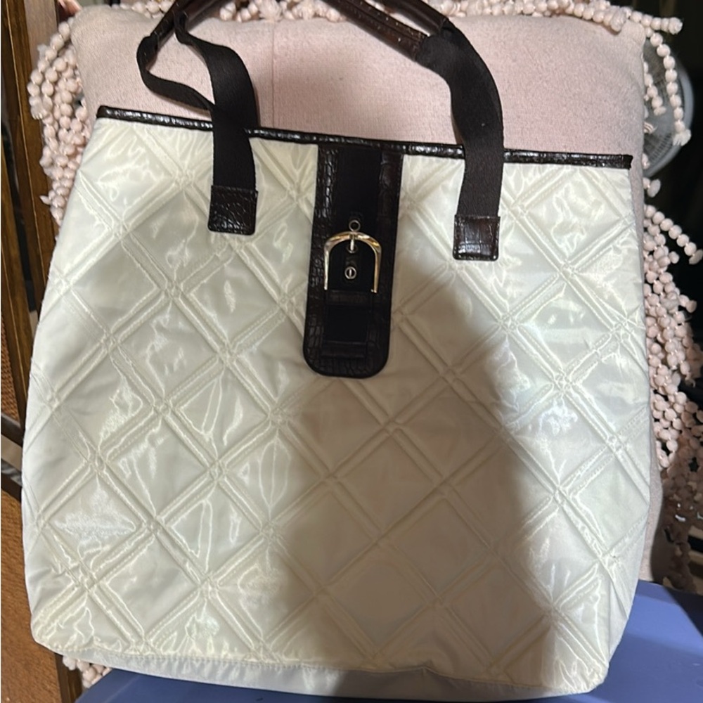 Elegant Cream Tote Bag with Black Accents